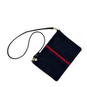 Clare V. Sac Bretelle Navy Perforated Suede w Stripes Crossbody Bag